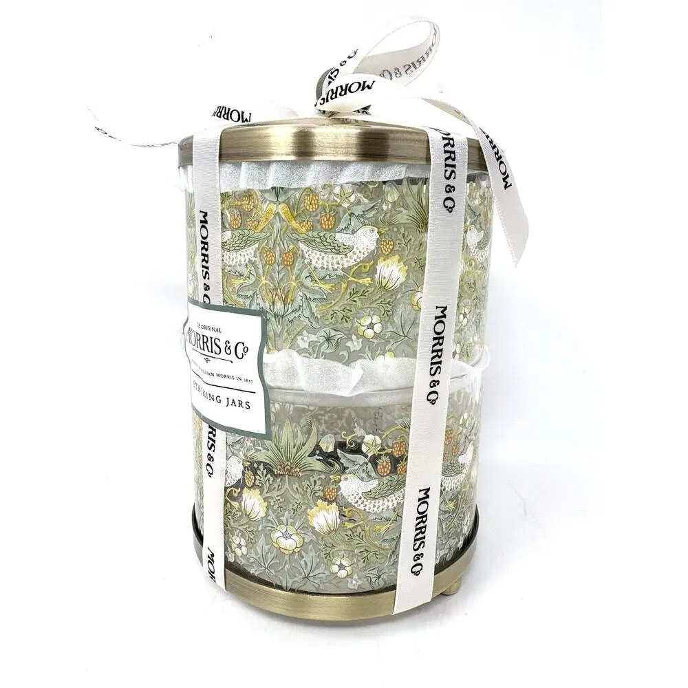 William Morris & Co Stacking Jars Strawberry Thief Glass Bathroom Vanity Accesry